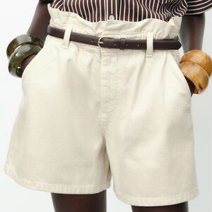 New Zara Women's Cream Paper Bag Shorts 2